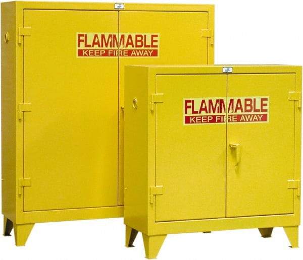 Strong Hold - 2 Door, 3 Shelf, Yellow Steel Standard Safety Cabinet for Flammable and Combustible Liquids - 65" High x 58" Wide x 18" Deep, Manual Closing Door, 60 Gal Capacity - All Tool & Supply