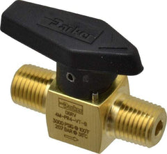 Parker - 1/4" Pipe, 3,000 psi WOG Rating, Brass, Inline, One Way Instrumentation Plug Valve - Wedge Handle, MNPT x MNPT End Connections, Viton Seal - All Tool & Supply