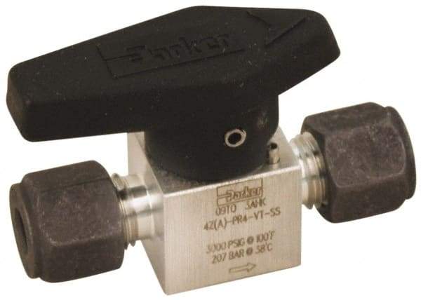 Parker - 1/4" Pipe, 3,000 psi WOG Rating, 316 Stainless Steel, Inline, One Way Instrumentation Plug Valve - Wedge Handle, Compression x Compression CPI End Connections, Viton Seal - All Tool & Supply