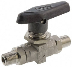 Parker - 1/2" Pipe, MNPT x MNPT End Connections, Stainless Steel, Inline, Two Way Flow, Instrumentation Ball Valve - 6,000 psi WOG Rating, Wedge Handle, PTFE Seal, PTFE Seat - All Tool & Supply