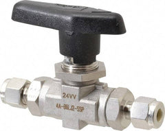 Parker - 1/4" Pipe, Stainless Steel, Inline, Two Way Flow, Instrumentation Ball Valve - 6,000 psi WOG Rating, Wedge Handle, PTFE Seal, PTFE Seat - All Tool & Supply