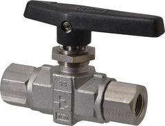 Parker - 3/8" Pipe, FNPT x FNPT End Connections, Stainless Steel, Inline, Two Way Flow, Instrumentation Ball Valve - 6,000 psi WOG Rating, Wedge Handle, PTFE Seal, PTFE Seat - All Tool & Supply