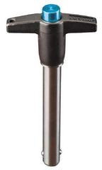 Jergens - 3/16" Diam, 1-1/2" Usable Length, T Handle, Push Button Quick Release Pin - 3" Overall Length, Grade 17-4 Stainless Steel, Passivated Finish - All Tool & Supply