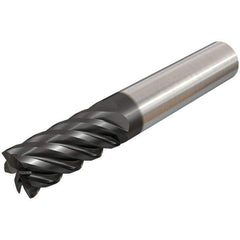 Iscar - 0.437", 1" LOC, 7/16" Shank Diam, 2-3/4" OAL, 6 Flute, Solid Carbide Square End Mill - Single End, TiAlN Finish, Spiral Flute, 45° Helix, Centercutting, Right Hand Cut, Right Hand Flute - All Tool & Supply