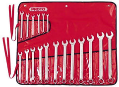 Proto - 18 Piece, 7mm to 24mm, Combination Wrench Set - Metric Measurement Standard, Satin Finish, Comes in Canvas Roll - All Tool & Supply