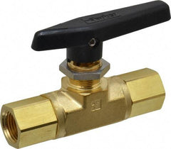 Parker - 1/2" Pipe, FNPT x FNPT End Connections, Brass, Inline, Two Way Flow, Instrumentation Ball Valve - 3,000 psi WOG Rating, Wedge Handle, PTFE Seal, PTFE Seat - All Tool & Supply