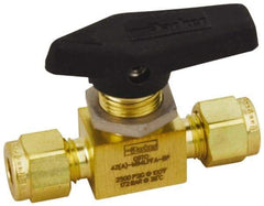 Parker - 3/8" Pipe, Compression x Compression CPI End Connections, Brass, Inline, Two Way Flow, Instrumentation Ball Valve - 3,000 psi WOG Rating, Wedge Handle, PFA Seat - All Tool & Supply