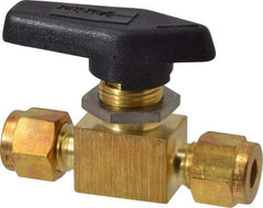 Parker - 1/4" Pipe, Brass, Inline, Two Way Flow, Instrumentation Ball Valve - 2,500 psi WOG Rating, Wedge Handle, PFA Seat - All Tool & Supply