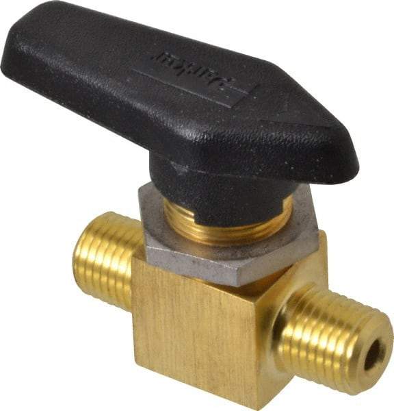 Parker - 1/4" Pipe, MNPT x MNPT End Connections, Brass, Inline, Two Way Flow, Instrumentation Ball Valve - 3,000 psi WOG Rating, Wedge Handle, PFA Seat - All Tool & Supply