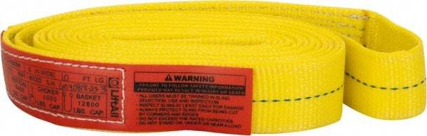 Lift-All - 10' Long x 2" Wide, 6,400 Lb Vertical Capacity, 1 Ply, Polyester Web Sling - 5,000 Lb Choker Capacity, Yellow - All Tool & Supply