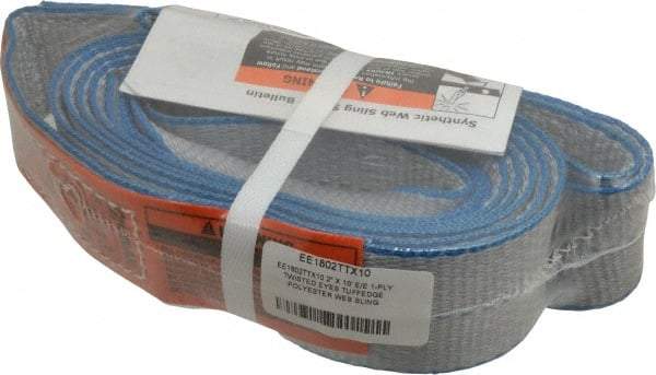 Lift-All - 10' Long x 2" Wide, 3,200 Lb Vertical Capacity, 1 Ply, Polyester Web Sling - 2,500 Lb Choker Capacity, Silver (Color) - All Tool & Supply