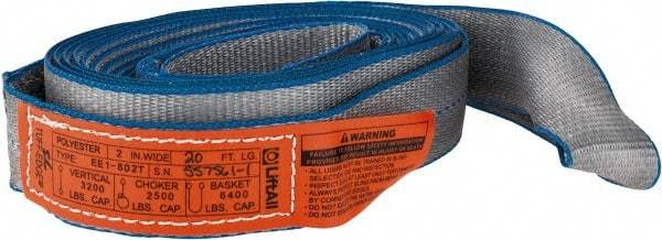 Lift-All - 20' Long x 2" Wide, 3,200 Lb Vertical Capacity, 1 Ply, Polyester Web Sling - 2,500 Lb Choker Capacity, Silver (Color) - All Tool & Supply