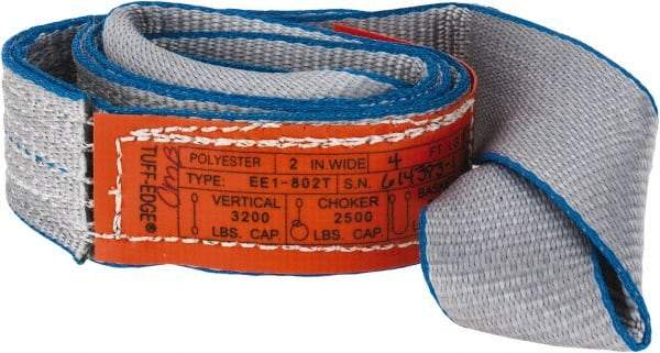 Lift-All - 4' Long x 2" Wide, 3,200 Lb Vertical Capacity, 1 Ply, Polyester Web Sling - 2,500 Lb Choker Capacity, Silver (Color) - All Tool & Supply