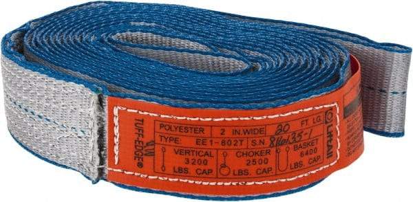 Lift-All - 20' Long x 2" Wide, 3,200 Lb Vertical Capacity, 1 Ply, Polyester Web Sling - 2,500 Lb Choker Capacity, Silver (Color) - All Tool & Supply