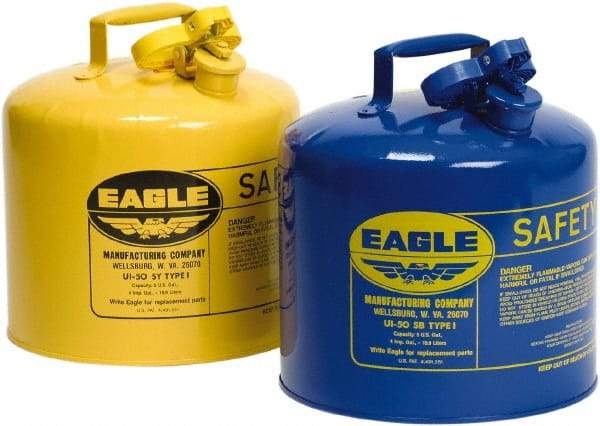 Eagle - 5 Gal Galvanized Steel Type I Safety Can - 13-1/2" High x 12-1/2" Diam, Yellow - All Tool & Supply