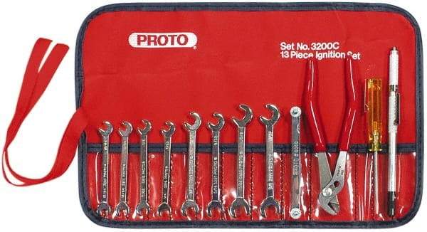 Proto - 12 Piece, 13/64" to 11/32", Ignition Wrench Set - Inch Measurement Standard, Chrome Finish, Comes in Roll Up Pouch - All Tool & Supply