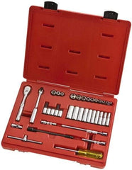 Proto - 37 Piece 1/4" Drive Full Polish Finish Deep Well Socket Set - 6, 8 Points, 3/16" to 9/16" Range, Inch Measurement Standard - All Tool & Supply