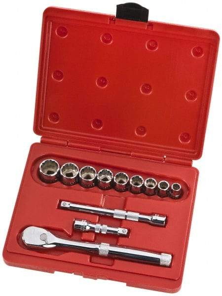 Proto - 12 Piece 3/8" Drive Full Polish Finish Socket Set - 12 Points, 1/4" to 3/4" Range, Inch Measurement Standard - All Tool & Supply