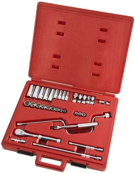 Proto - 33 Piece 3/8" Drive Full Polish Finish Deep Well Socket Set - 8, 12 Points, 1/4" to 3/4" Range, Inch Measurement Standard - All Tool & Supply