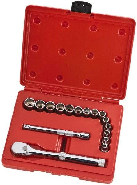 Proto - 16 Piece 3/8" Drive Full Polish Finish Socket Set - 12 Points, 6mm to 19mm Range, Metric Measurement Standard - All Tool & Supply