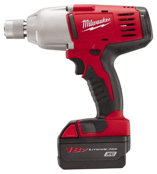 Milwaukee Tool - 7/16" Drive 18 Volt Pistol Grip Cordless Impact Wrench & Ratchet - 0 to 1,900 RPM, 0 to 2,200 BPM, 350 Ft/Lb Torque, 2 Lithium-Ion Batteries Included - All Tool & Supply