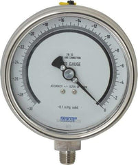 Wika - 4" Dial, 1/4 Thread, 30-0 Scale Range, Pressure Gauge - Lower Connection Mount, Accurate to 0.25% of Scale - All Tool & Supply