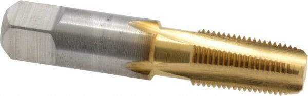 Hertel - 1/8-27 NPT Thread, 4 Flute Standard Pipe Tap - 2-1/8" OAL, TiN Finish, High Speed Steel - Exact Industrial Supply