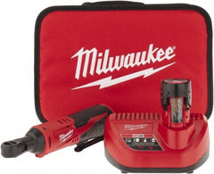 Milwaukee Tool - 3/8" Drive 12 Volt Inline Cordless Impact Wrench & Ratchet - 250 RPM, 35 Ft/Lb Torque, 1 Lithium-Ion Battery Included - All Tool & Supply