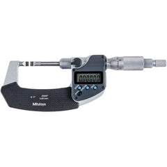 Mitutoyo - 0 to 1" Range, 0.00005" Resolution, Blade Throat IP54 Electronic Outside Micrometer - 0.00015" Accuracy, Ratchet Stop Thimble, Carbide-Tipped Face, SR44 Battery - All Tool & Supply