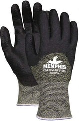 MCR Safety - Size M (8), ANSI Cut Lvl 4, PVC Coated Kevlar Cut Resistant Gloves - 11" Long, Palm & Fingers Coated, Knit Wrist, Black, Paired - All Tool & Supply