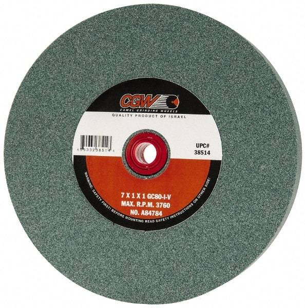 Camel Grinding Wheels - 80 Grit Silicon Carbide Bench & Pedestal Grinding Wheel - 7" Diam x 1" Hole x 1" Thick, 3760 Max RPM, I Hardness, Medium Grade , Vitrified Bond - All Tool & Supply