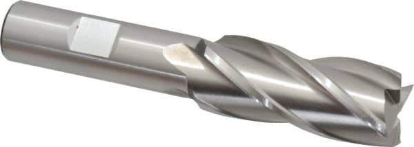 Cleveland - 13/16", 1-7/8" LOC, 5/8" Shank Diam, 4" OAL, 4 Flute, High Speed Steel Square End Mill - Single End, Uncoated, Spiral Flute, 30° Helix, Centercutting, Right Hand Cut, Right Hand Flute, Series HG-4C - All Tool & Supply