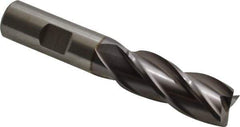 Cleveland - 11/16", 1-5/8" LOC, 5/8" Shank Diam, 3-3/4" OAL, 4 Flute, High Speed Steel Square End Mill - Single End, TiCN Finish, Spiral Flute, 30° Helix, Centercutting, Right Hand Cut, Right Hand Flute, Series HG-4C - All Tool & Supply