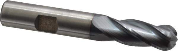 Cleveland - 1/2" Diam, 1-1/4" LOC, 4 Flute High Speed Steel Ball End Mill - TiCN Finish, Single End, 3-1/4" OAL, 1/2" Shank Diam, Spiral Flute - All Tool & Supply