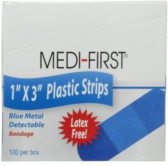 Medique - 3" Long x 1" Wide, General Purpose Self-Adhesive Bandage - Blue, Plastic Bandage, Metal Detectable - All Tool & Supply