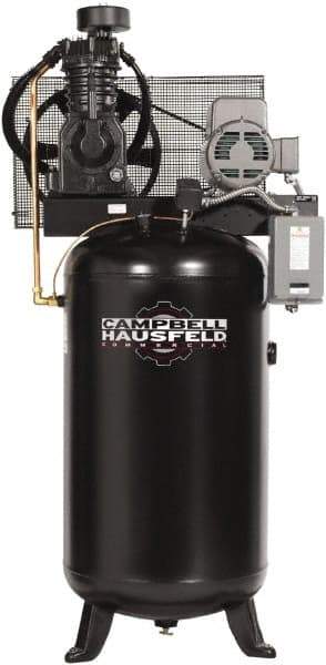 Campbell Hausfeld - 5 hp, 80 Gal Stationary Electric Vertical Air Compressor - Three Phase, 175 Max psi, 16.6 CFM, 208-230/460 Volt - All Tool & Supply