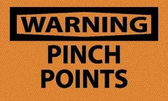 NMC - Accident Prevention Label, Header: WARNING - Legend: Warning - Pinch Points, English, Black & Orange, 5" Long x 3" High, Sign Muscle Finish - All Tool & Supply