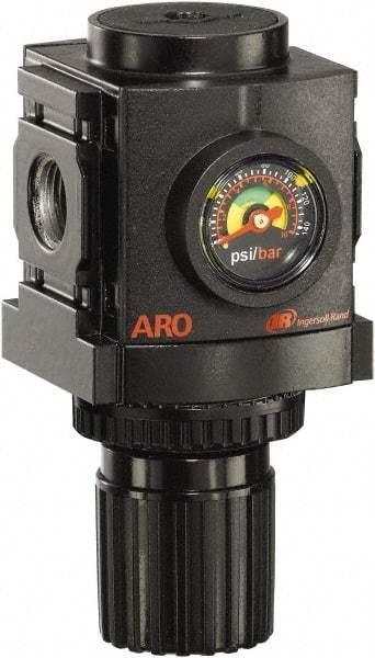 ARO/Ingersoll-Rand - 1/4 NPT Port, 86 CFM, Aluminum Compact Regulator - 0 to 140 psi Range, 250 Max psi Supply Pressure, 1/8" Gauge Port Thread, 2.705" Wide x 4.772" High - All Tool & Supply