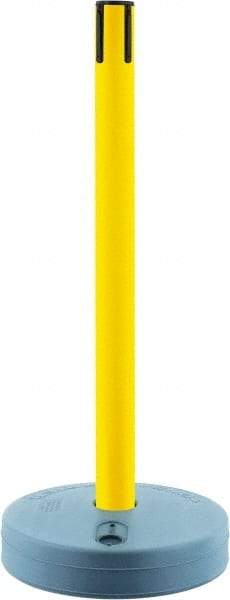 Tensator - 38" High, 2-1/2" Pole Diam, Tensabarrier Post - 15" Base Diam, Round Plastic Base, Yellow Plastic Post, Tape, Single Line Tape, For Outdoor Use - All Tool & Supply