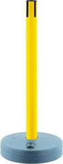 Tensator - 38" High, 2-1/2" Pole Diam, Tensabarrier Post - 15" Base Diam, Round Plastic Base, Yellow Plastic Post, Tape, Single Line Tape, For Outdoor Use - All Tool & Supply