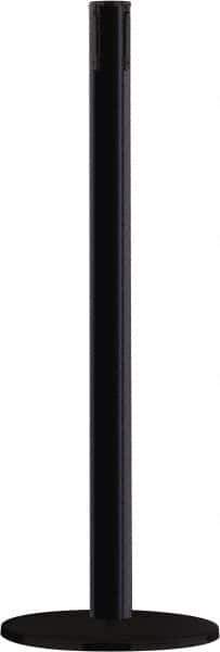 Tensator - 38" High, 2-1/2" Pole Diam, Tensabarrier Post - 14" Base Diam, Round Heavy Gauge Steel Base, Black Steel Post, Tape, Single Line Tape - All Tool & Supply