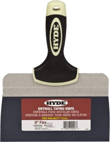 Hyde Tools - 8" Wide Spring Blade Tempered Steel Taping Knife - Flexible, Soft Grip Plastic Overmold Handle, 10-1/2" OAL - All Tool & Supply