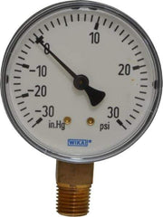 Wika - 2-1/2" Dial, 1/4 Thread, 30-0-30 Scale Range, Pressure Gauge - Lower Connection Mount, Accurate to 3-2-3% of Scale - All Tool & Supply