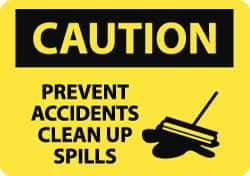 NMC - "Caution - Prevent Accidents - Clean Up Spills", 10" Long x 14" Wide, Pressure-Sensitive Vinyl Safety Sign - Rectangle, 0.004" Thick, Use for Accident Prevention - All Tool & Supply