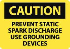 NMC - "Caution - Prevent Static Spark Discharge - Use Grounding Devices", 10" Long x 14" Wide, Pressure-Sensitive Vinyl Safety Sign - Rectangle, 0.004" Thick, Use for Accident Prevention - All Tool & Supply