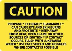 NMC - "Caution - Propane - Extremely Flammable - Can Cause Eye and Skin Burns and Frostbite", 10" Long x 14" Wide, Pressure-Sensitive Vinyl Safety Sign - Rectangle, 0.004" Thick, Use for Accident Prevention - All Tool & Supply