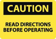 NMC - "Caution - Read Directions Before Operating", 10" Long x 14" Wide, Rigid Plastic Safety Sign - Rectangle, 0.05" Thick, Use for Accident Prevention - All Tool & Supply