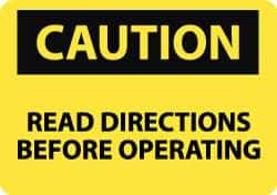 NMC - "Caution - Read Directions Before Operating", 10" Long x 14" Wide, Pressure-Sensitive Vinyl Safety Sign - Rectangle, 0.004" Thick, Use for Accident Prevention - All Tool & Supply