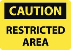 NMC - "Caution - Restricted Area", 10" Long x 14" Wide, Pressure-Sensitive Vinyl Safety Sign - Rectangle, 0.004" Thick, Use for Security & Admittance - All Tool & Supply