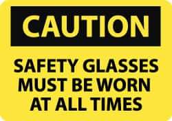 NMC - "Caution - Safety Glasses Must Be Worn at All Times", 10" Long x 14" Wide, Rigid Plastic Safety Sign - Rectangle, 0.05" Thick, Use for Accident Prevention - All Tool & Supply